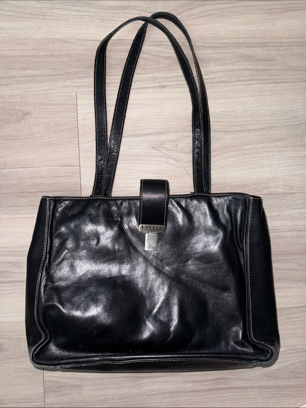 Lauren Ralph Lauren Black Leather Tote Bag - Classic Women's Work Bag